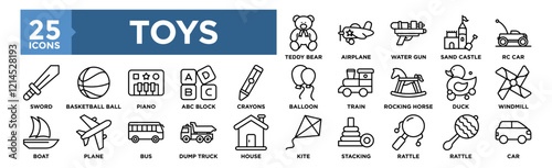 Toys icon collection set. Containing design toy, fun, play, cute, background, colorful, child, kids, childhood