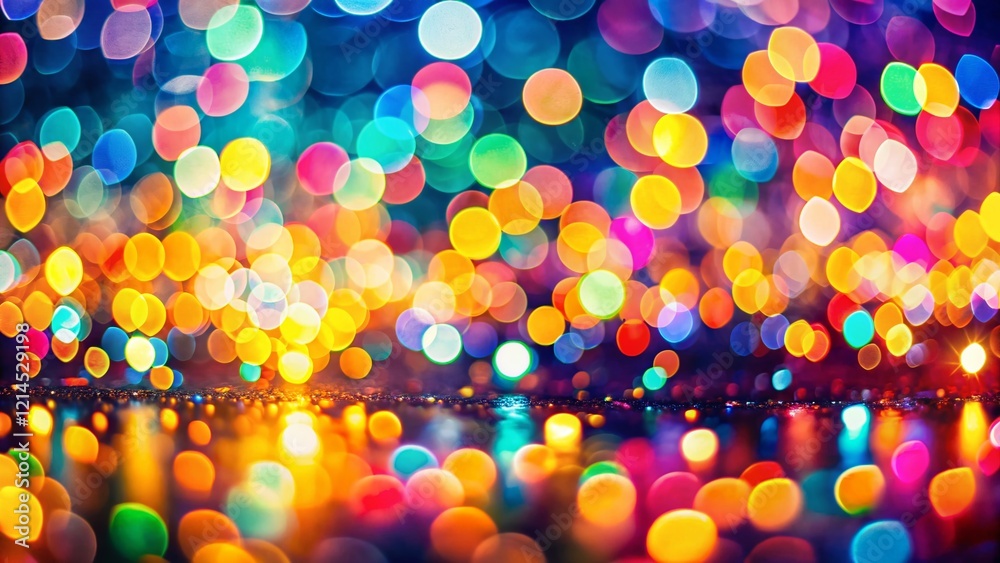 Naklejka premium Panoramic Abstract Bokeh Lights: Vibrant Colorful Night Photography