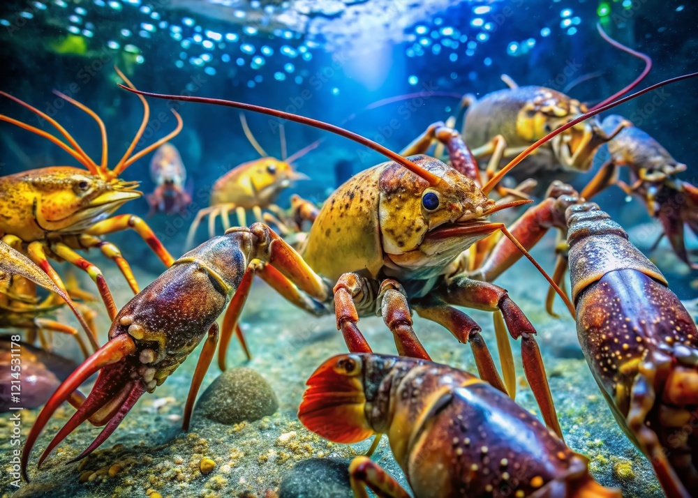 Panoramic Close-Up: Live Lobsters for Sale in Water Tank Panoramic Close-Up: Live Lobsters for Sale in Water Tank