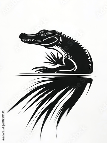 close-up view of a crocodile made up by black lines