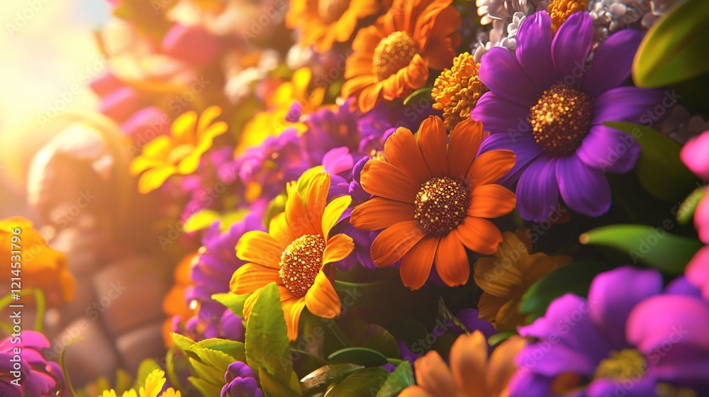 Fototapeta premium Vibrant sunlit floral bouquet close-up.