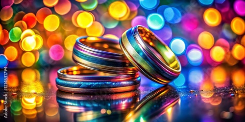 Panoramic Colorful Stacked Rings: Vibrant Jewel Tone Abstract Art Background