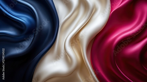 Abstract flag background with red white and blue colors, silk texture, waving in wind.