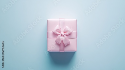 Elegant pink gift box with a satin ribbon bow, centered on a pure white background
