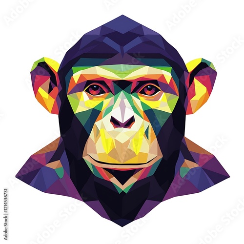 Colorful polygonal chimpanzee portrait photo