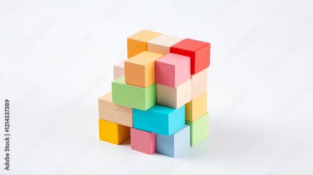 Logical Decision Making: Cube Made of Multicolored Wooden Figures on White Background - Concept of Reason, Logic, and Rational Solution Logical Decision Making: Cube Made of Multicolored Wooden Figures on White Background - Concept of Reason, Logic, and Rational Solution