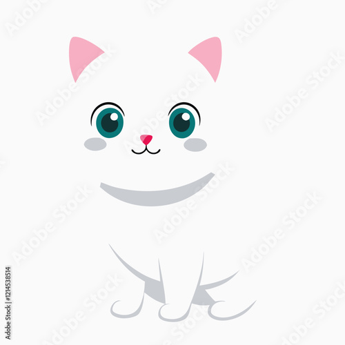 Cute White and Pink Kitten Illustration