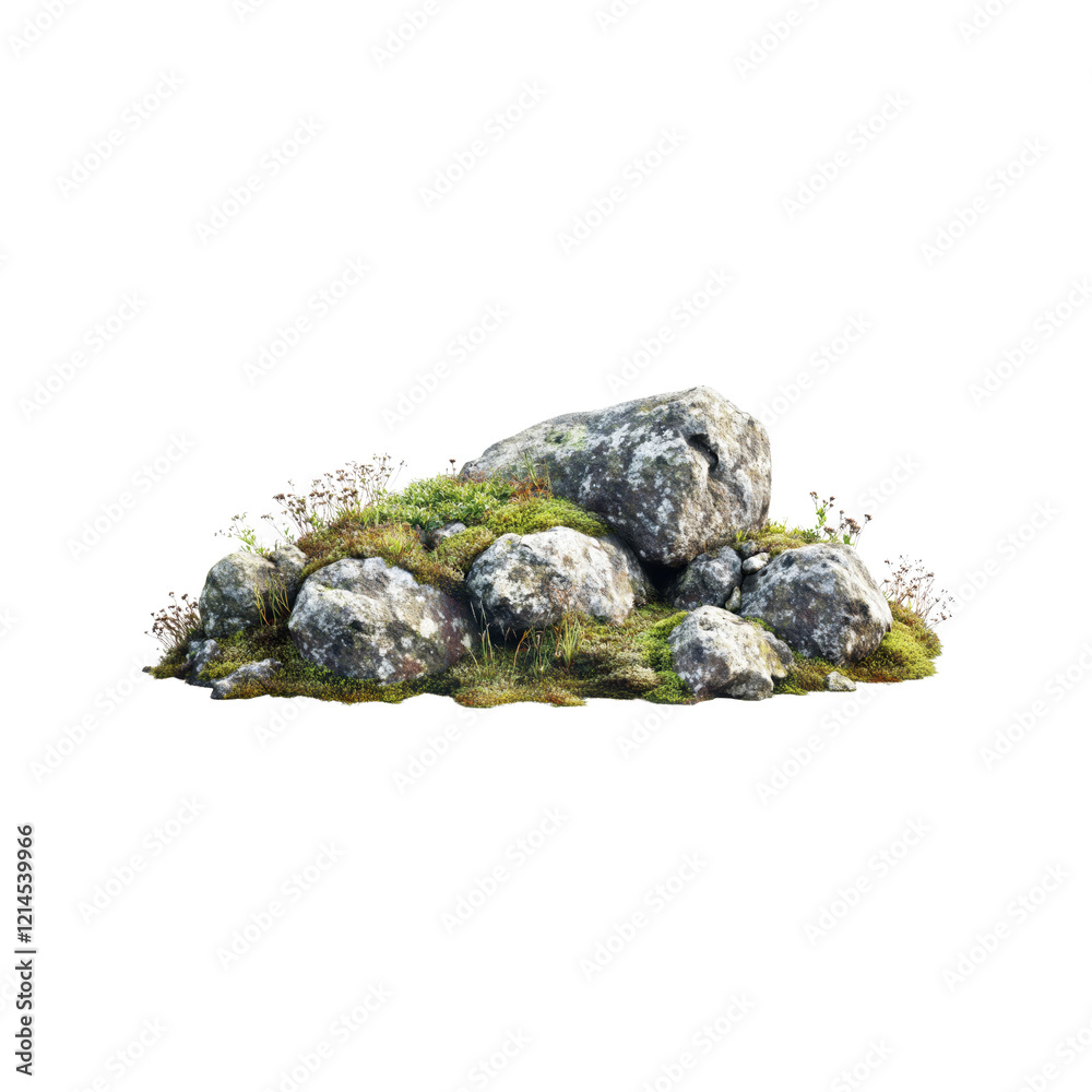 Boulders and rocks piled in an isolated setting on a transparent background, PNG. Boulders and rocks piled in an isolated setting on a transparent background, PNG.