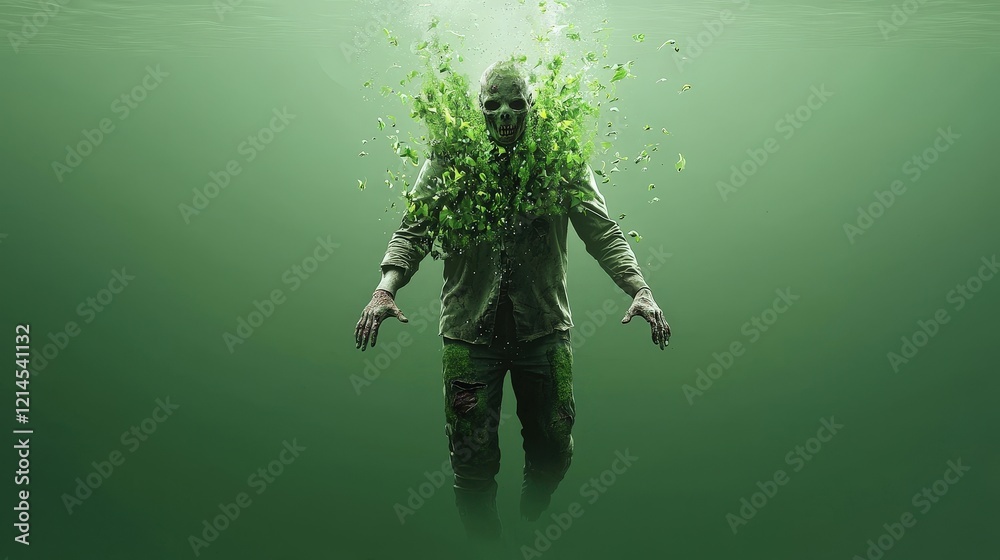 Fototapeta premium Mysterious Figure Surrounded by Green Elements