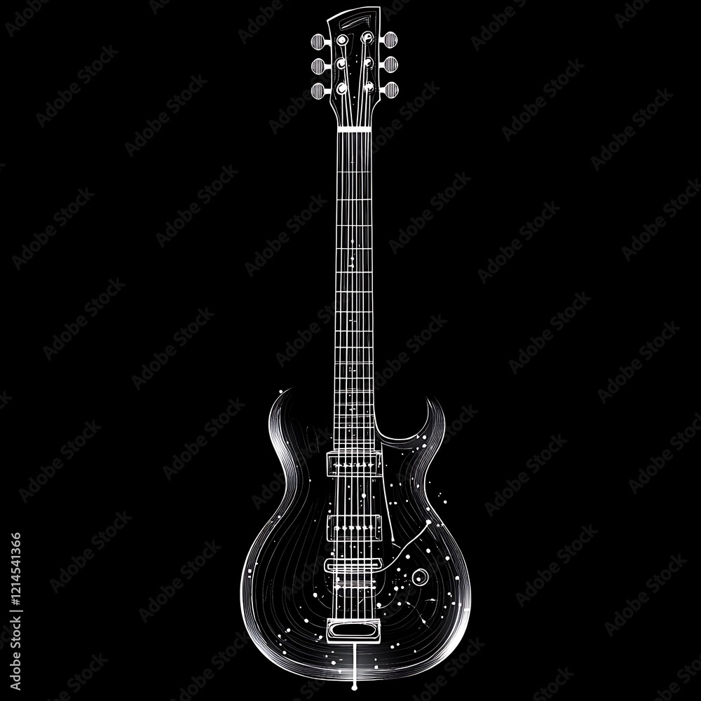 Naklejka premium Transparent electric guitar on black background
