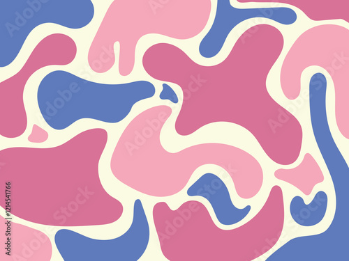 Abstract colorful blob illustration background. Trendy minimal vector design for presentations, banners, posters and flyers. Colors: blue, pink, yellow.
