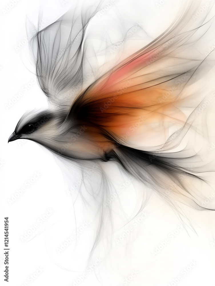 Obraz premium Vibrant bird in mid-flight showcasing colorful feathers against a soft, ethereal background