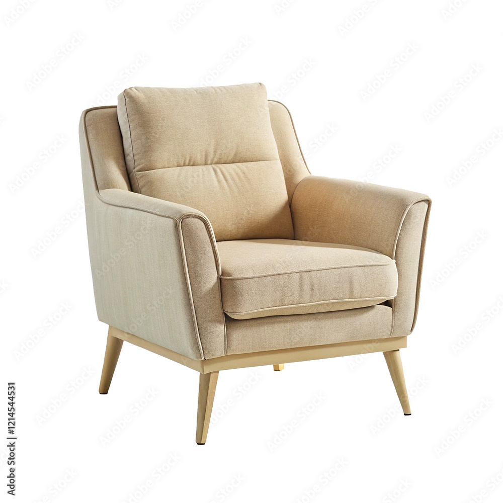 Fototapeta premium Elegant Beige Accent Chair with Gold Legs Mid Century Modern Style