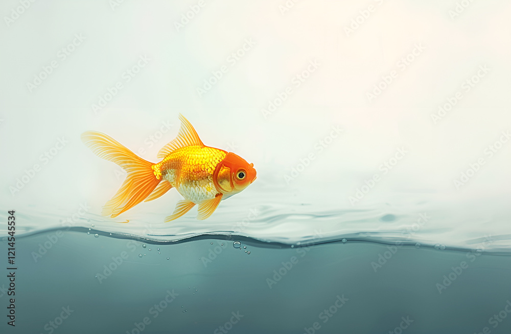 Złota rybka pływająca w wodzie – symbol szczęścia, marzeń i delikatności.