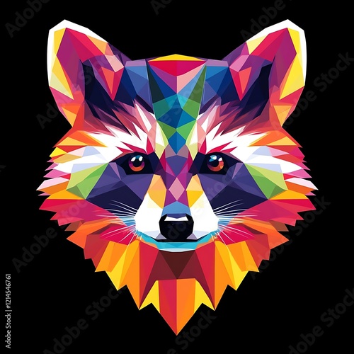 Colorful Raccoon Portrait, Geometric Design, Vibrant Colors, Print