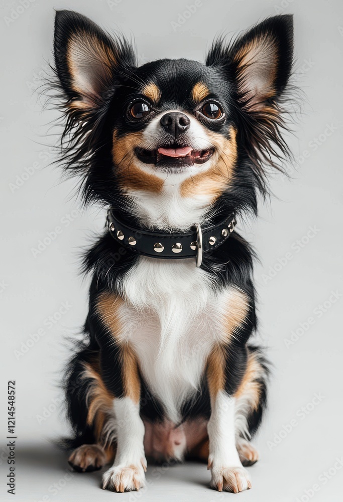 Adorable Chihuahua with Distinctive Black and Tan Coat Posing in a Studio Setting, Showcasing Its Playful Personality and Unique Features Adorable Chihuahua with Distinctive Black and Tan Coat Posing in a Studio Setting, Showcasing Its Playful Personality and Unique Features