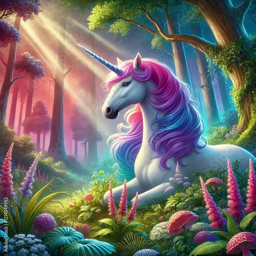 Unicorn Glade Enchanted forests with majestic rainbow maned unic