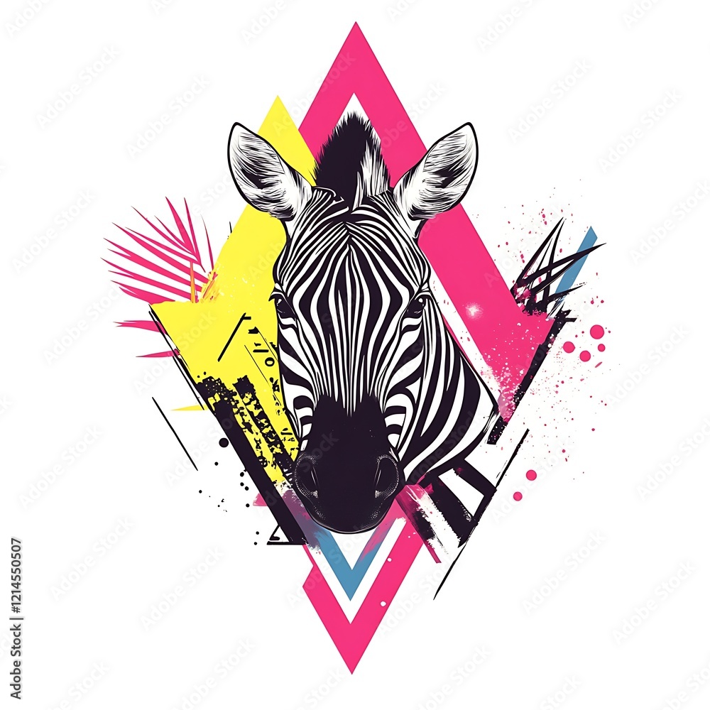 Fototapeta premium Zebra portrait geometric design, vibrant colors, abstract art, graphic image