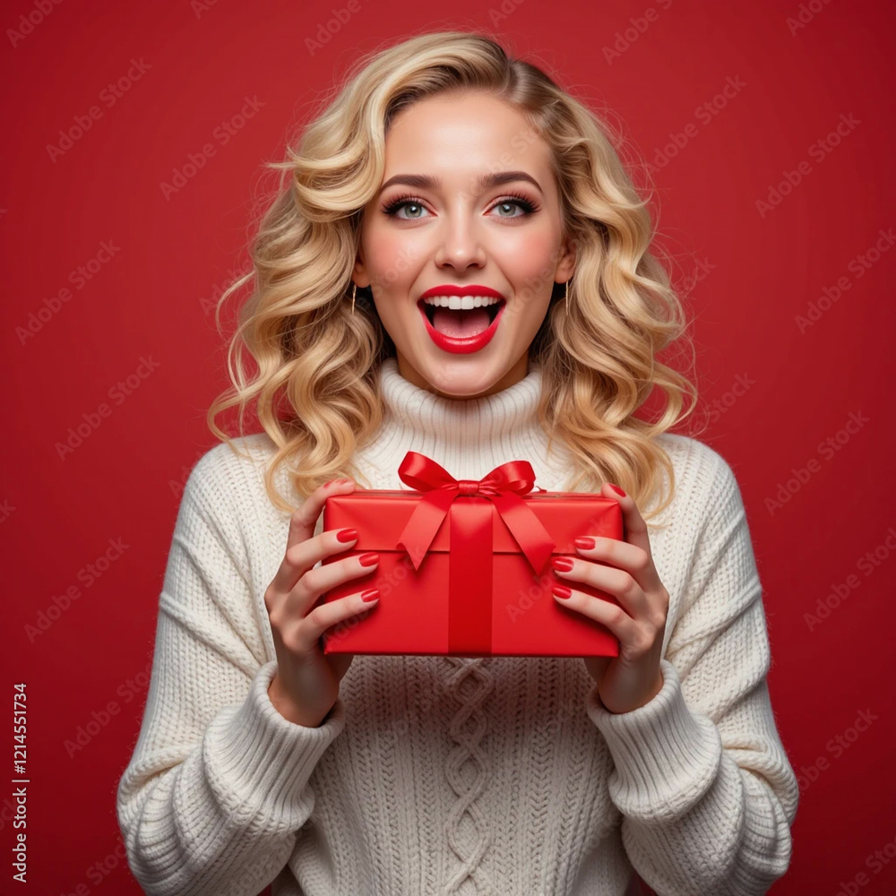 Fototapeta premium Young beautiful woman with make-up holding presents