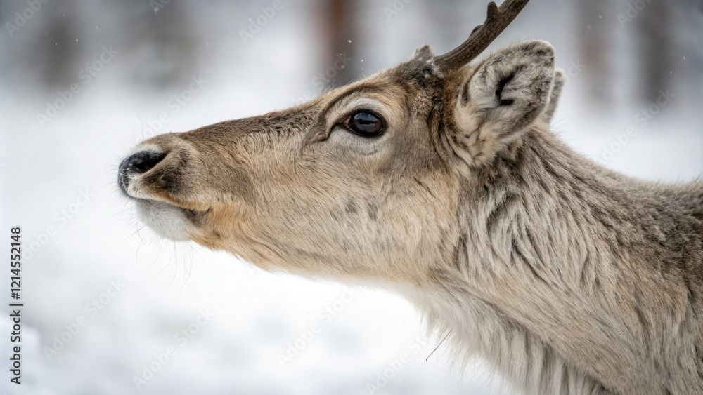 Fototapeta premium A close-up of a reindeer's nostrils flaring as it takes in the scent of its surroundings, outdoors, forest