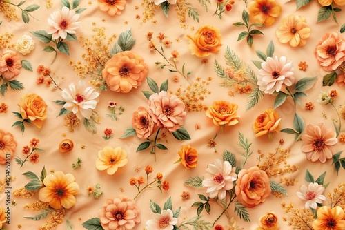 Peach Fuzz Ditsy Floral Pattern: Warm & Cozy Fabric, Tablecloth, Wrapping Paper Background