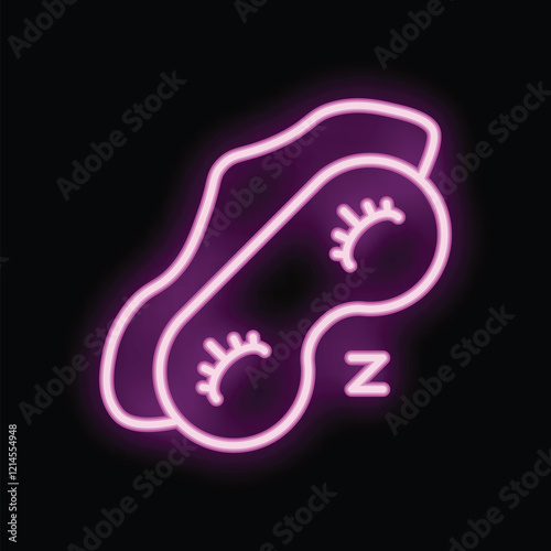 Neon sleep mask is glowing on a black background, symbolizing relaxation, sleep, and nighttime routines