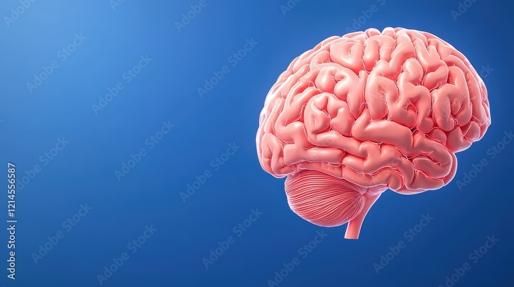 Realistic Human Brain Model Isolated on Blue Background Realistic Human Brain Model Isolated on Blue Background