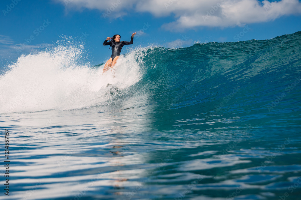 Surfer woman fell off a ocean wave. Surfgirl wipe out during surfing Surfer woman fell off a ocean wave. Surfgirl wipe out during surfing