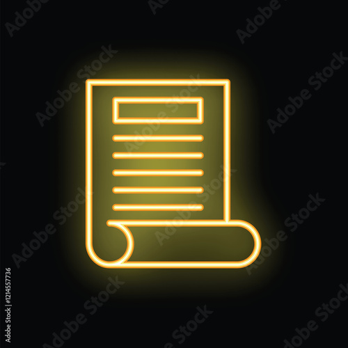 Bright yellow neon icon of a document, representing a business contract or educational material