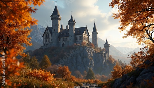 Wallpaper Mural Autumn Castle Landscape Majestic Fortress in Fall Foliage Torontodigital.ca