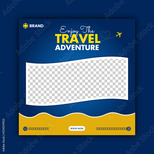 Travel and tour social media banner post template. Holiday and tour advertising social media post design.