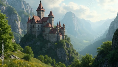 Majestic Mountaintop Castle Landscape Epic Fantasy Art