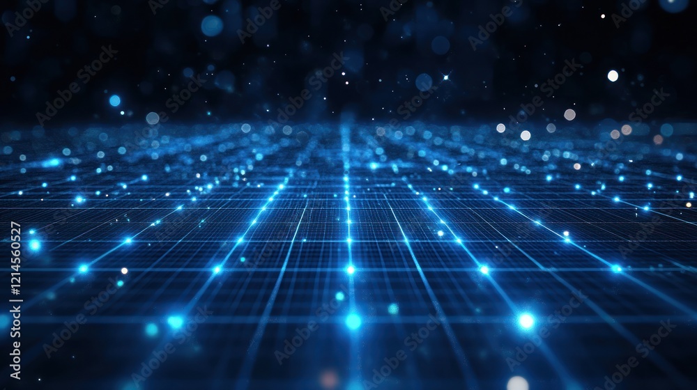 Glowing Blue Data Grid, Abstract Network, Digital Space, Futuristic Technology Background Glowing Blue Data Grid, Abstract Network, Digital Space, Futuristic Technology Background