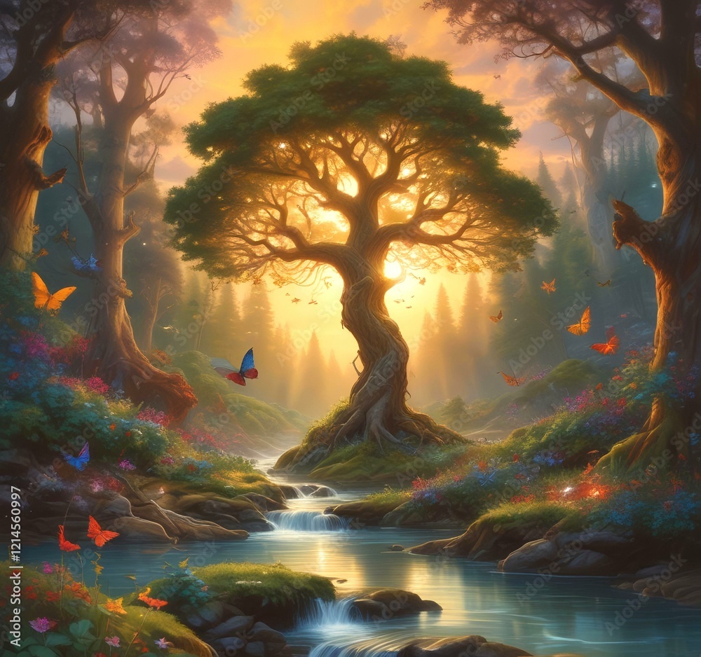 Obraz premium Illustration of fantasy fairy forest.