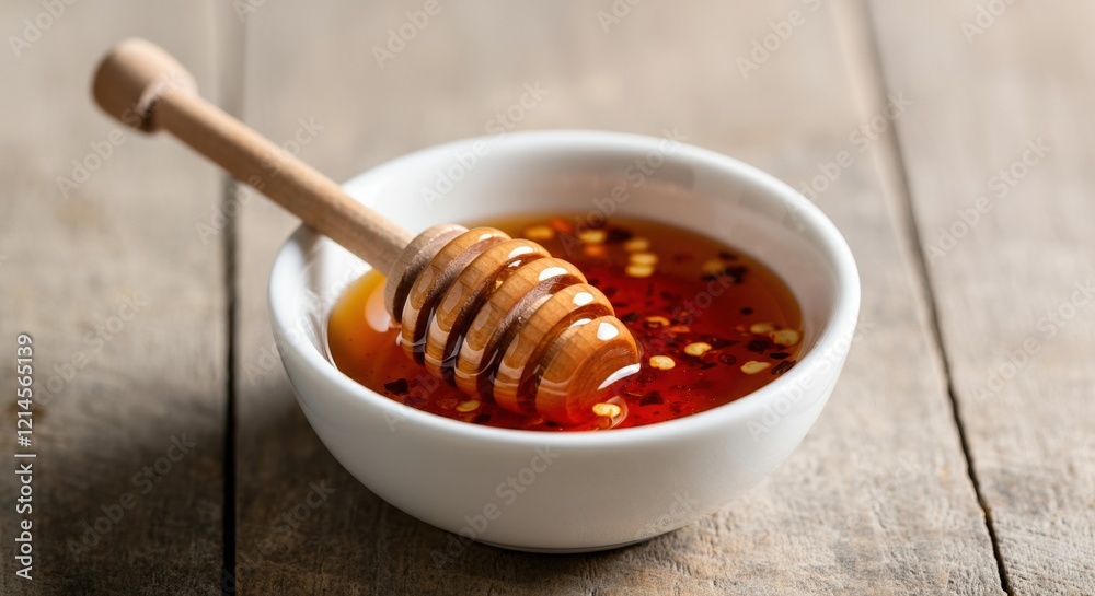 Fototapeta premium Honey with chili flakes in a bowl, perfect for adding flavor to dishes