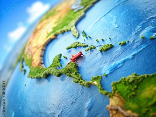 Puerto Rico Highlighted on Blue 3D Globe - Detailed Political Map