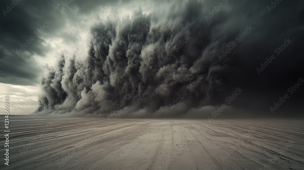 Barren Landscape with Dramatic Storms and Air Quality Issues