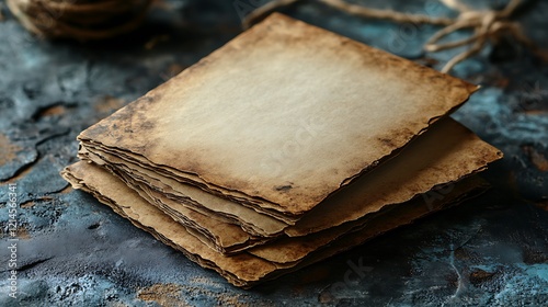 Stacked Aged Paper Sheets Displaying Rustic Texture photo