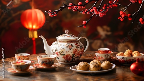 Wallpaper Mural Elegant tea set with traditional Chinese snacks on display for a festive Torontodigital.ca