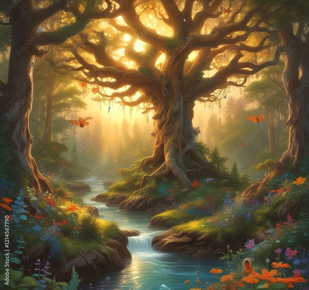 Obraz premium Illustration of fantasy fairy forest.