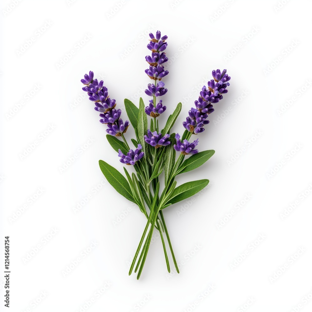 Fototapeta premium Fresh Lavender Bouquet on White Background for Aromatherapy Decor