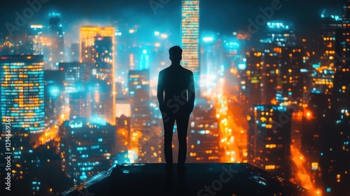 Wallpaper Mural Man Skyline Night Cityscape Rooftop Success Ambition Torontodigital.ca
