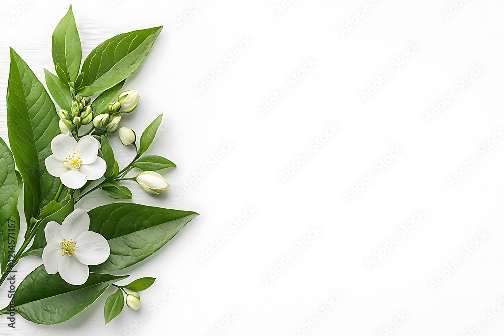 Fototapeta premium Floral arrangement featuring white blooms nature background green environment close-up view
