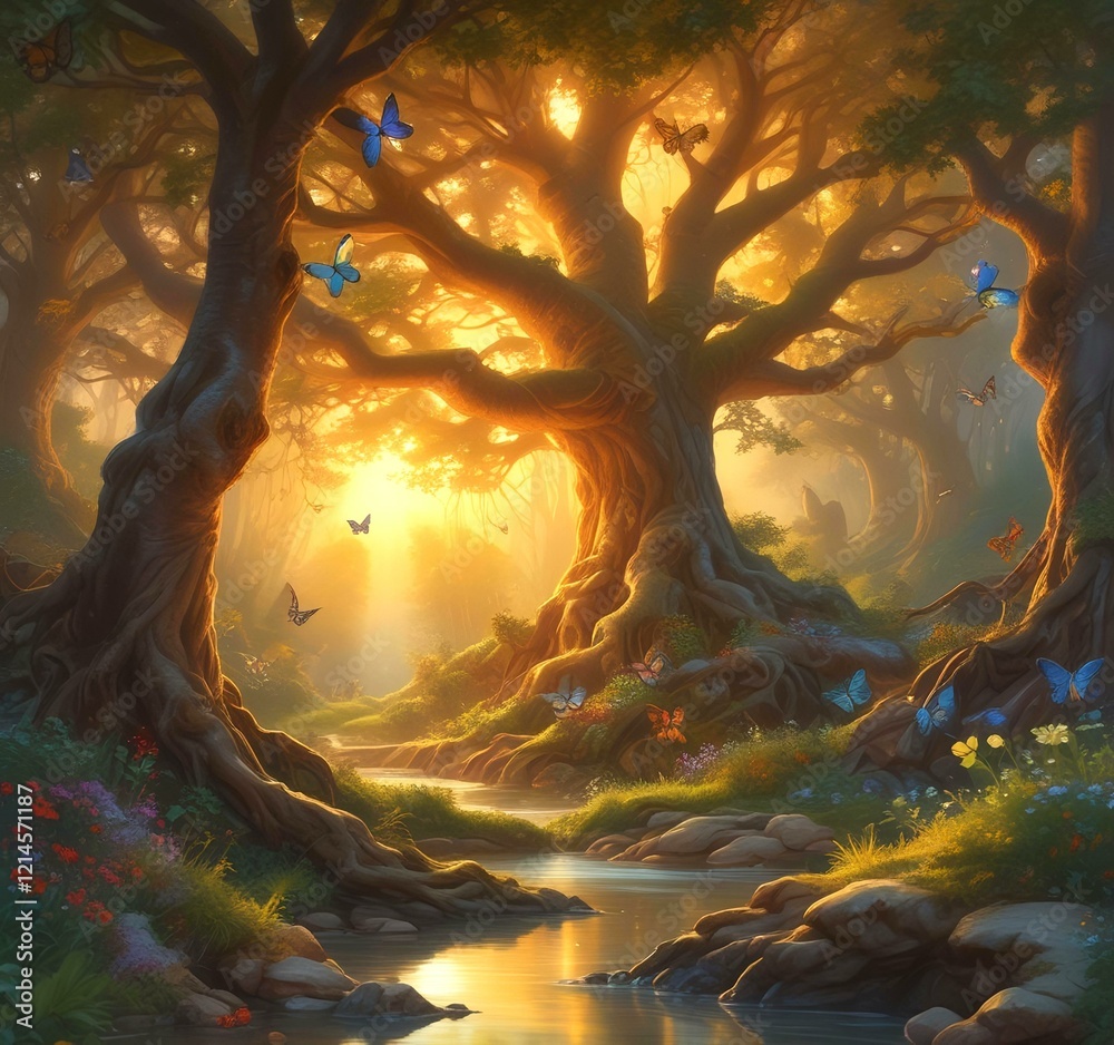 Obraz premium Illustration of fantasy fairy forest.