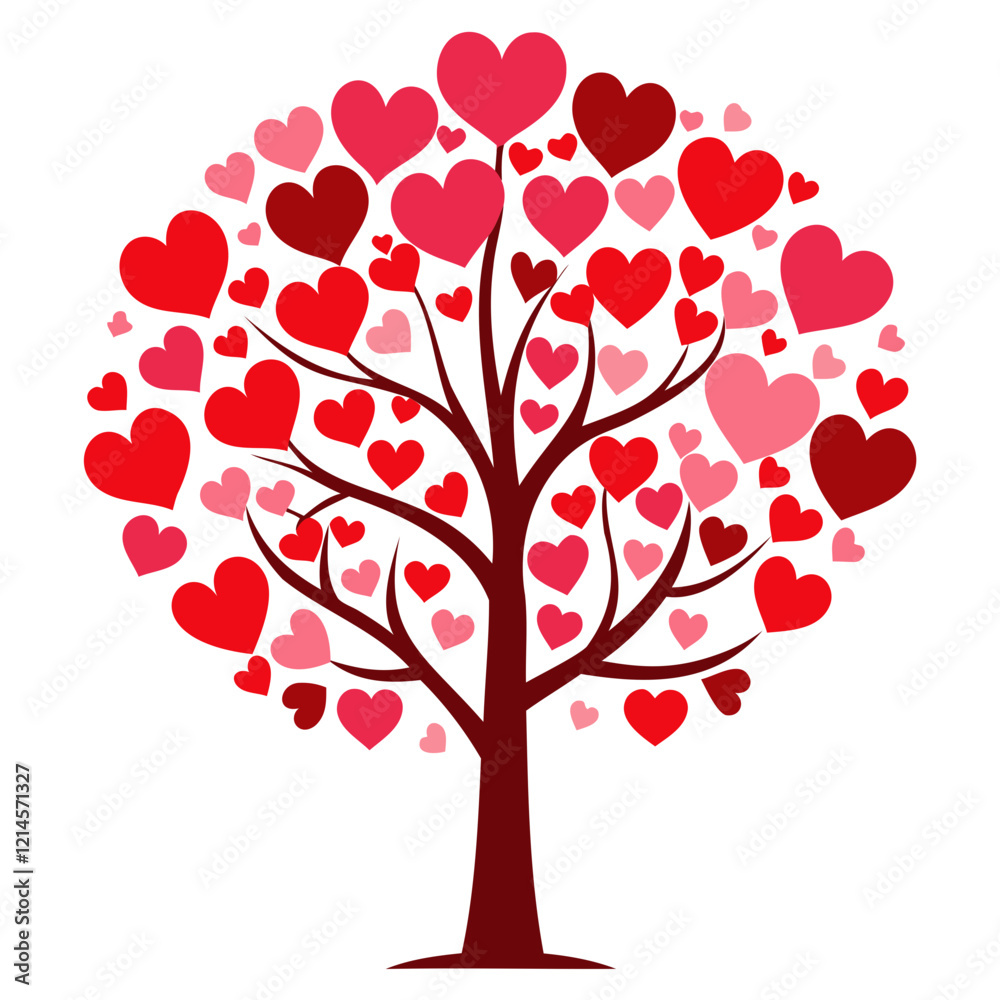 Tree of Hearts for Valentine's Day Design vector illustration isolated on a transparent background