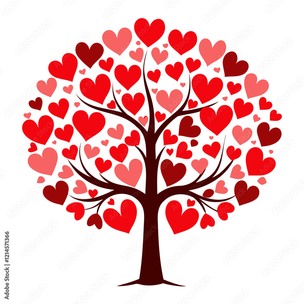 Fototapeta premium Tree of Hearts for Valentine's Day Design vector illustration isolated on a transparent background