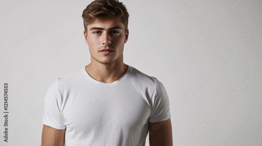 Attractive Young Male Model in White T-Shirt - Studio Portrait Attractive Young Male Model in White T-Shirt - Studio Portrait