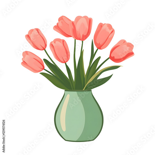 Wallpaper Mural Elegant tulip flowers in a vase, beautifully arranged in soft pastel tones. Perfect for floral-themed designs, greeting cards, home decor, and seasonal illustrations. High-quality botanical clipart Torontodigital.ca