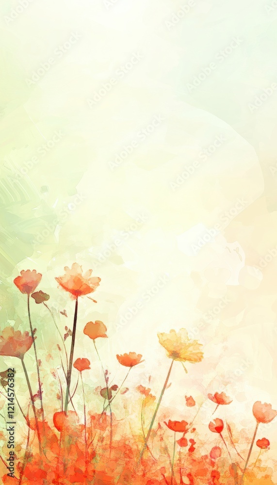 Obraz premium abstract background of water color splash, pastel color, green red orange yellow tone. draw on rough paper. add draw seamless floral, flower by water color painting