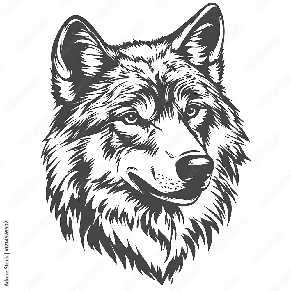 Fototapeta premium Graphic Wolf Portrait, Vintage Style, for Print Design, Stock Photo